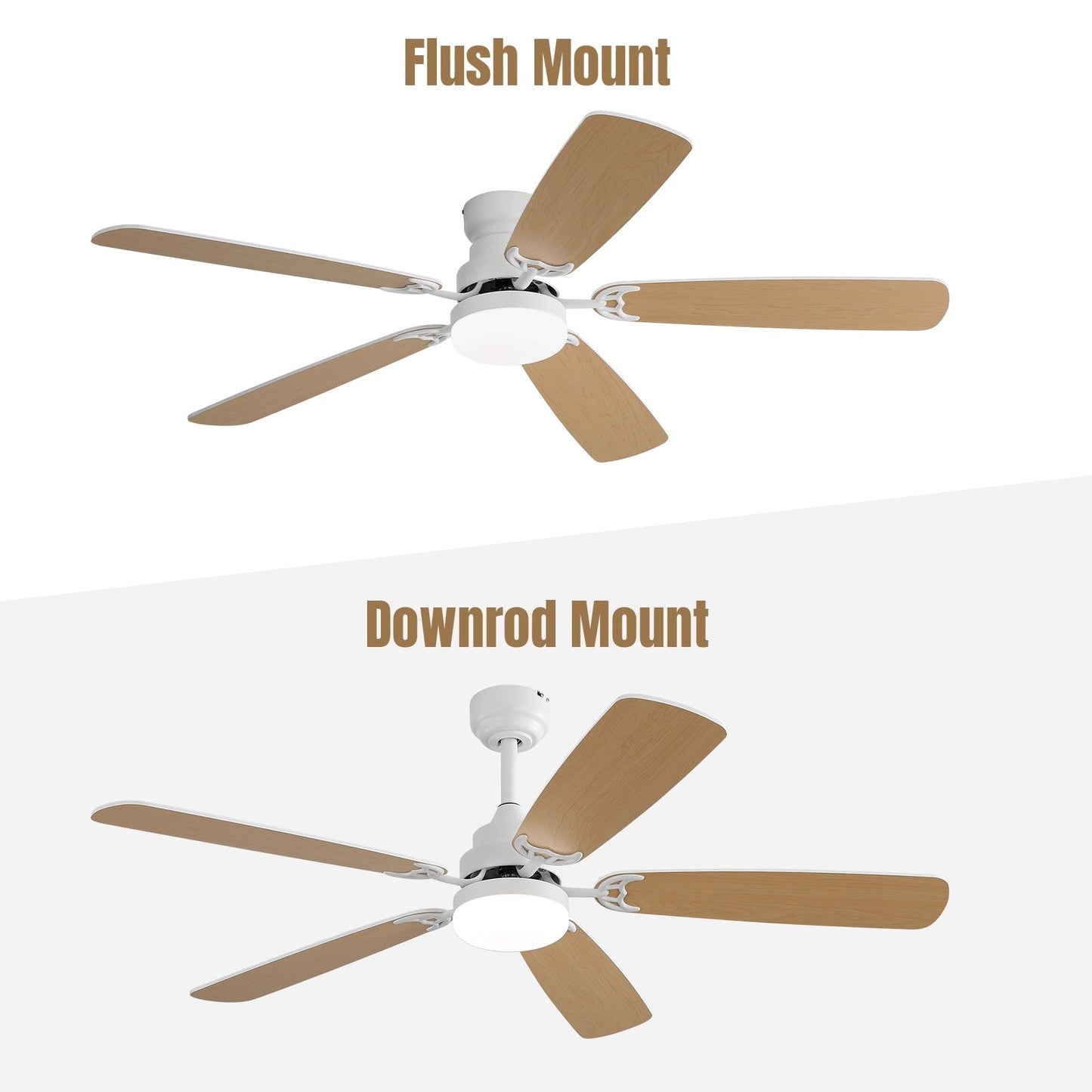 Ventilateur de plafond à LED intégré 48 et 52 pouces avec lumière et télécommande, moteur CC réversible