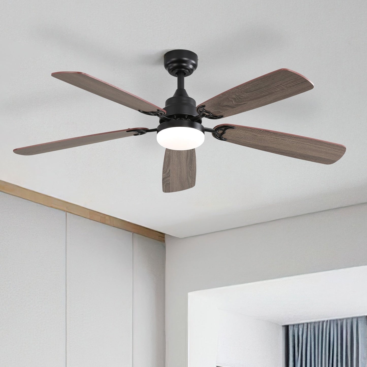 Ventilateur de plafond à LED intégré 48 et 52 pouces avec lumière et télécommande, moteur CC réversible
