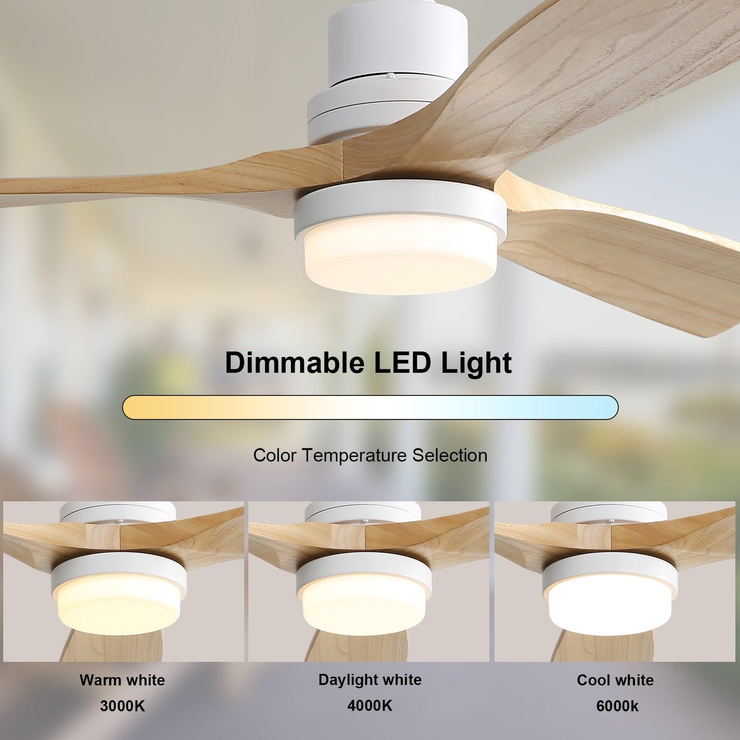 Ventilateur de plafond à LED intégré 48 et 52 pouces avec lumière et télécommande, moteur CC réversible