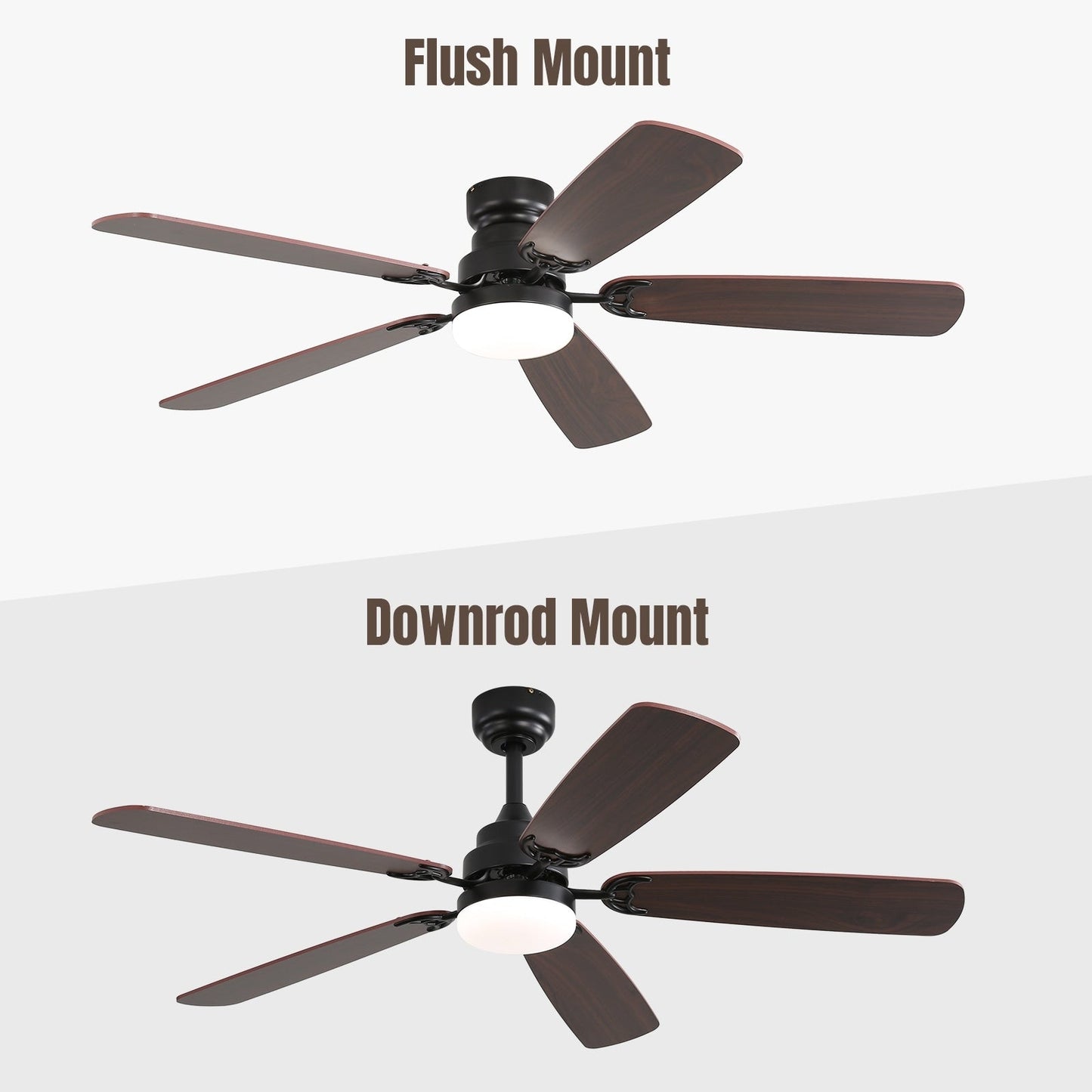 Ventilateur de plafond à LED intégré 48 et 52 pouces avec lumière et télécommande, moteur CC réversible