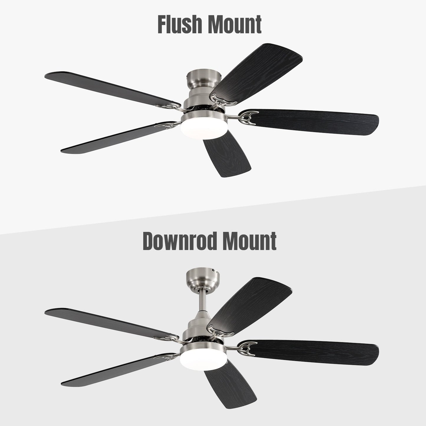 Ventilateur de plafond à LED intégré 48 et 52 pouces avec lumière et télécommande, moteur CC réversible