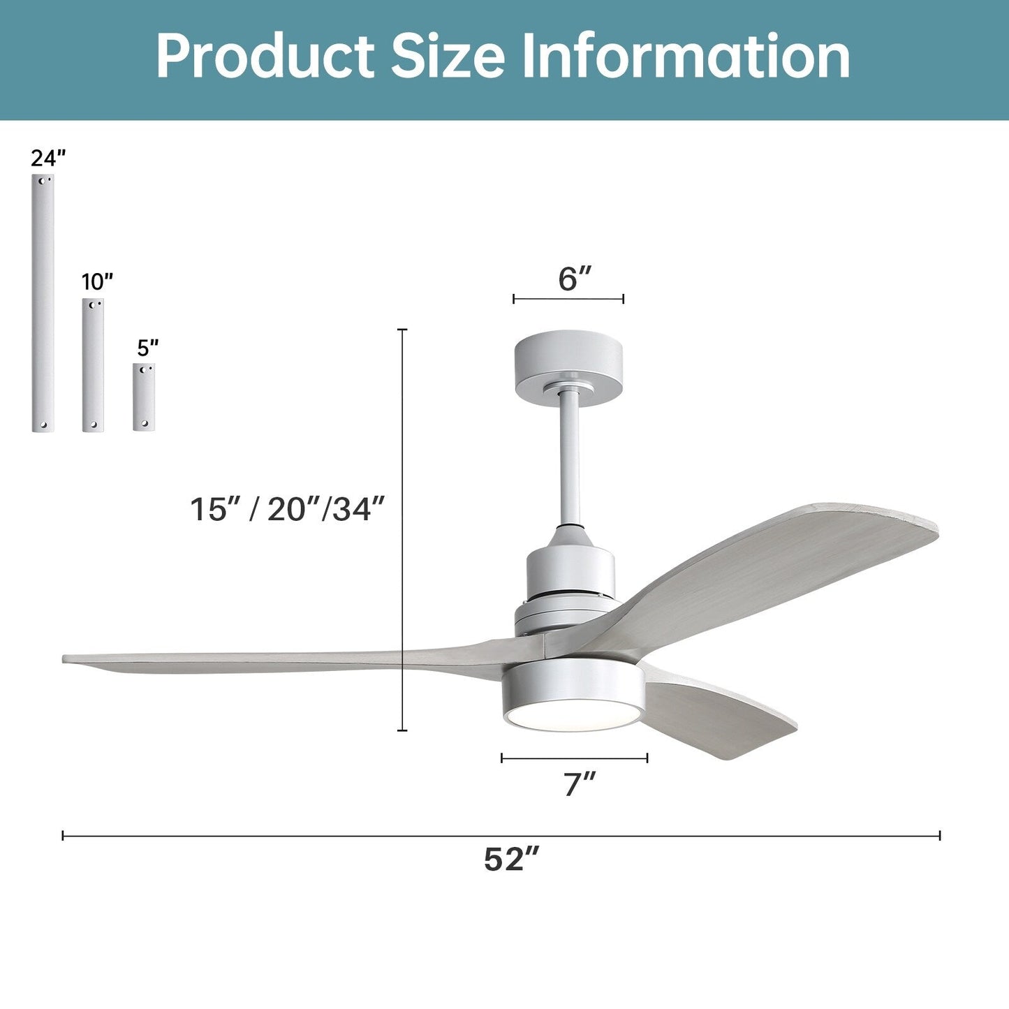 Ventilateur de plafond à LED intégré 48 et 52 pouces avec lumière et télécommande, moteur CC réversible