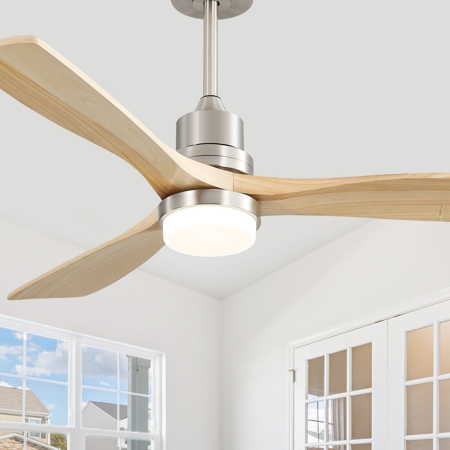Ventilateur de plafond à LED intégré 48 et 52 pouces avec lumière et télécommande, moteur CC réversible