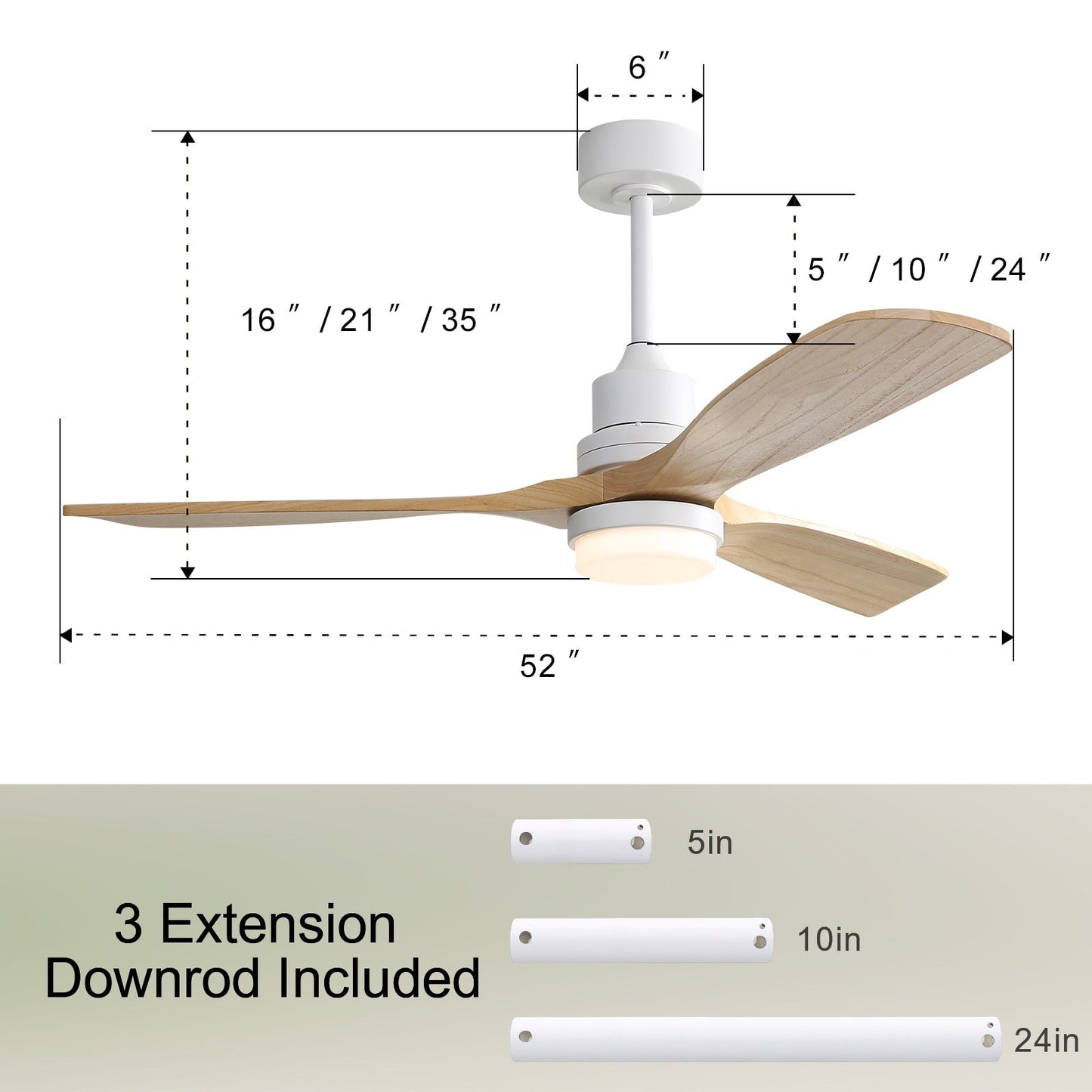 Ventilateur de plafond à LED intégré 48 et 52 pouces avec lumière et télécommande, moteur CC réversible
