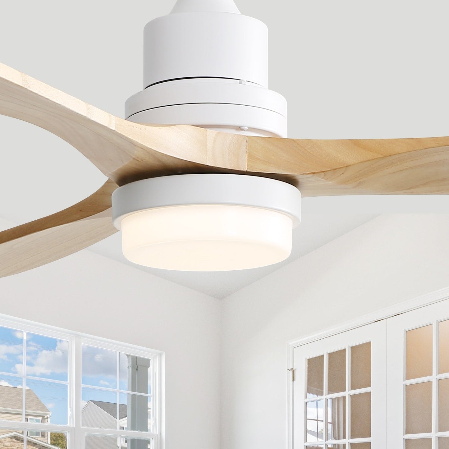 Ventilateur de plafond à LED intégré 48 et 52 pouces avec lumière et télécommande, moteur CC réversible