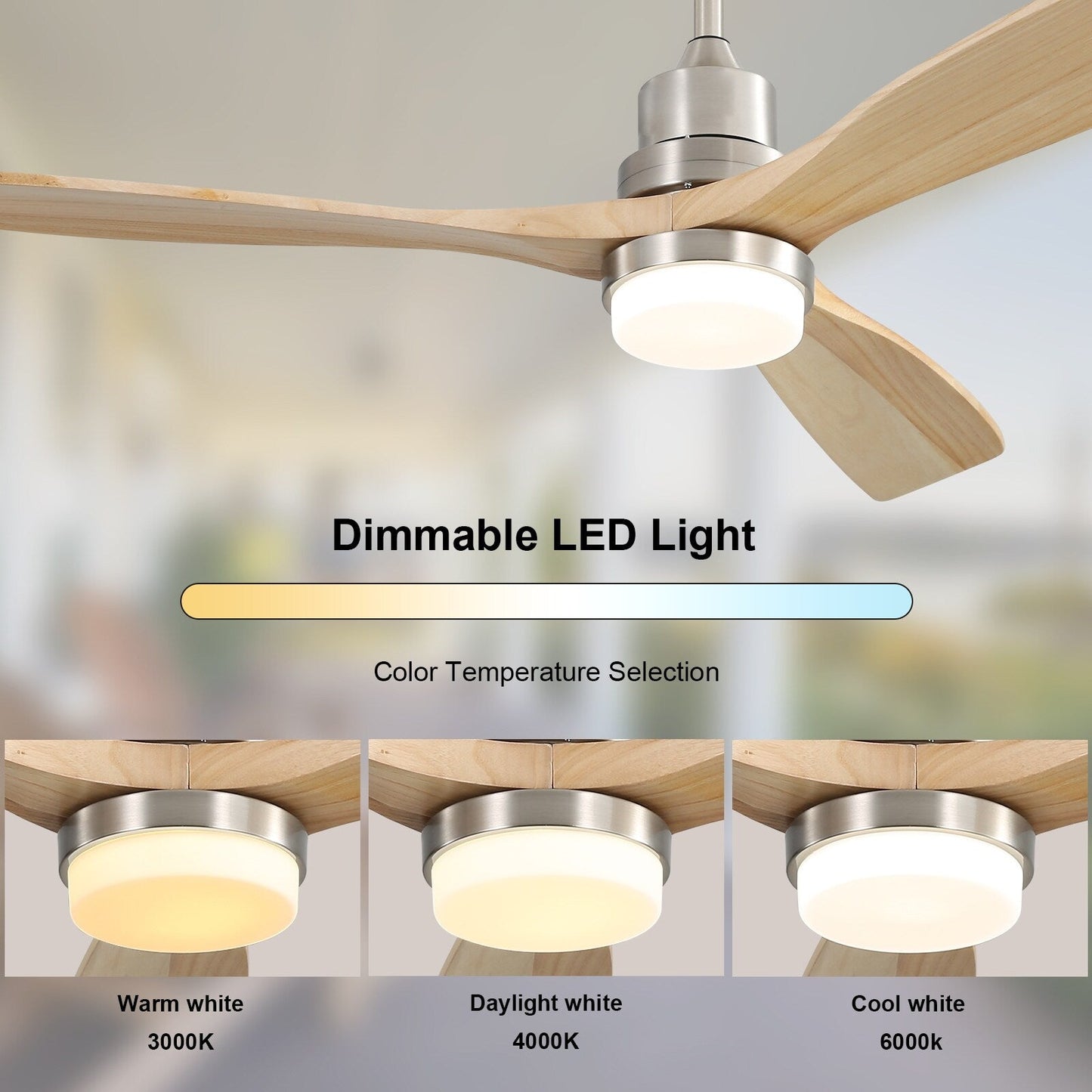 Ventilateur de plafond à LED intégré 48 et 52 pouces avec lumière et télécommande, moteur CC réversible