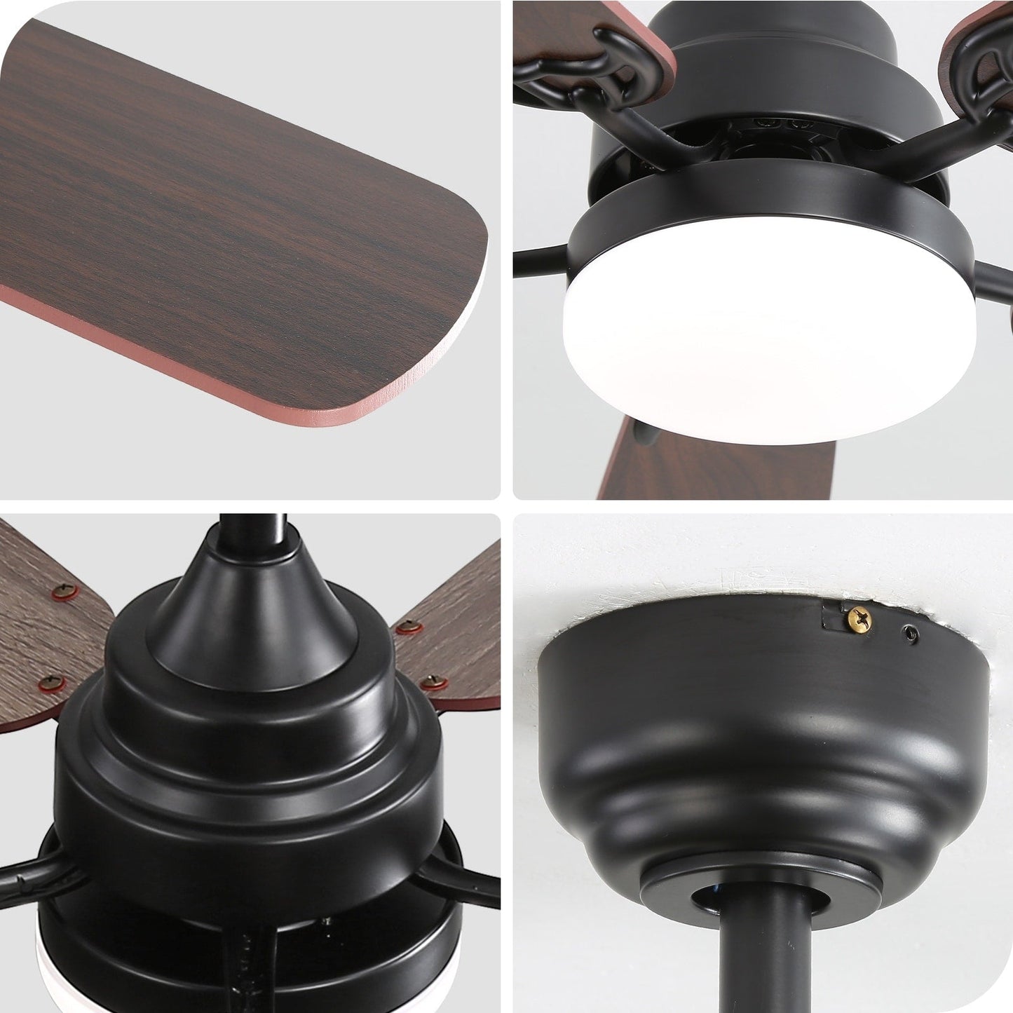 Ventilateur de plafond à LED intégré 48 et 52 pouces avec lumière et télécommande, moteur CC réversible