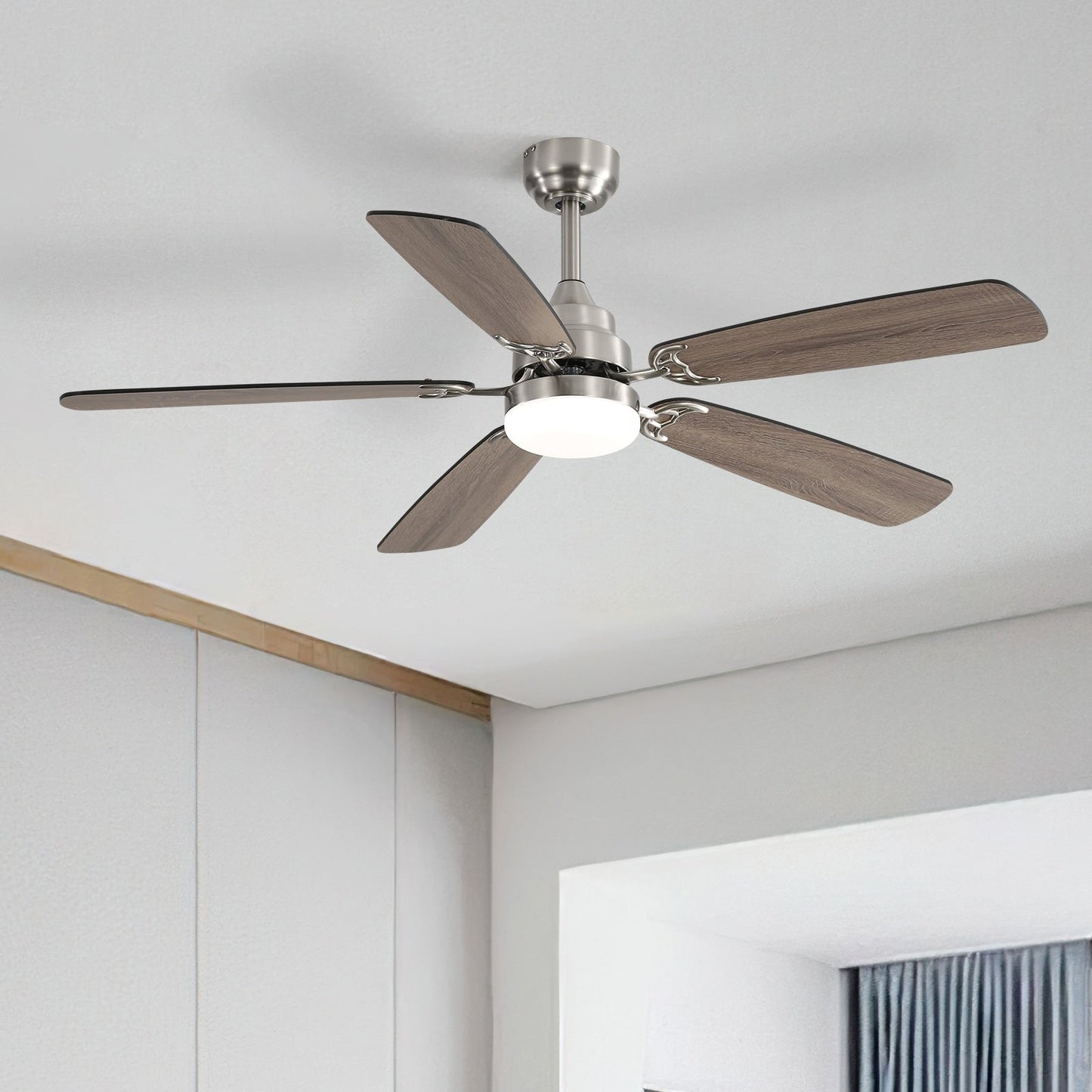 Ventilateur de plafond à LED intégré 48 et 52 pouces avec lumière et télécommande, moteur CC réversible