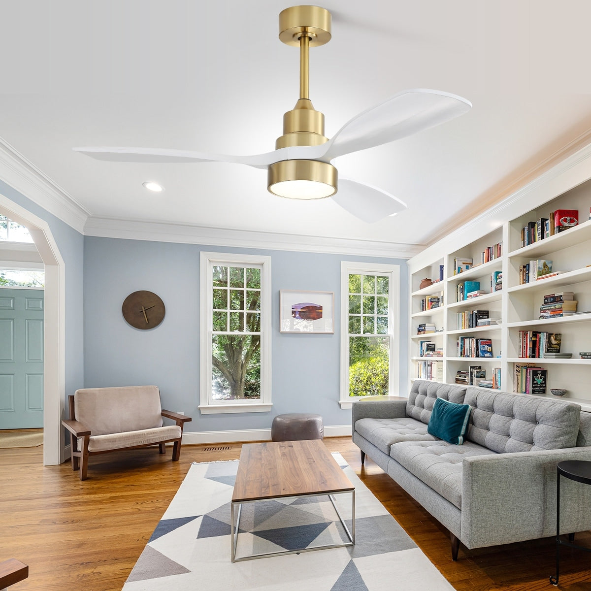 Ventilateur de plafond à LED intégré 48 et 52 pouces avec lumière et télécommande, moteur CC réversible