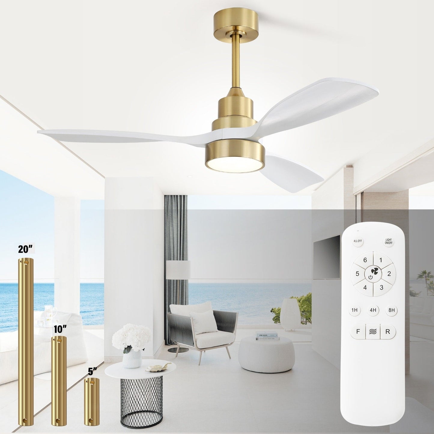 Ventilateur de plafond à LED intégré 48 et 52 pouces avec lumière et télécommande, moteur CC réversible