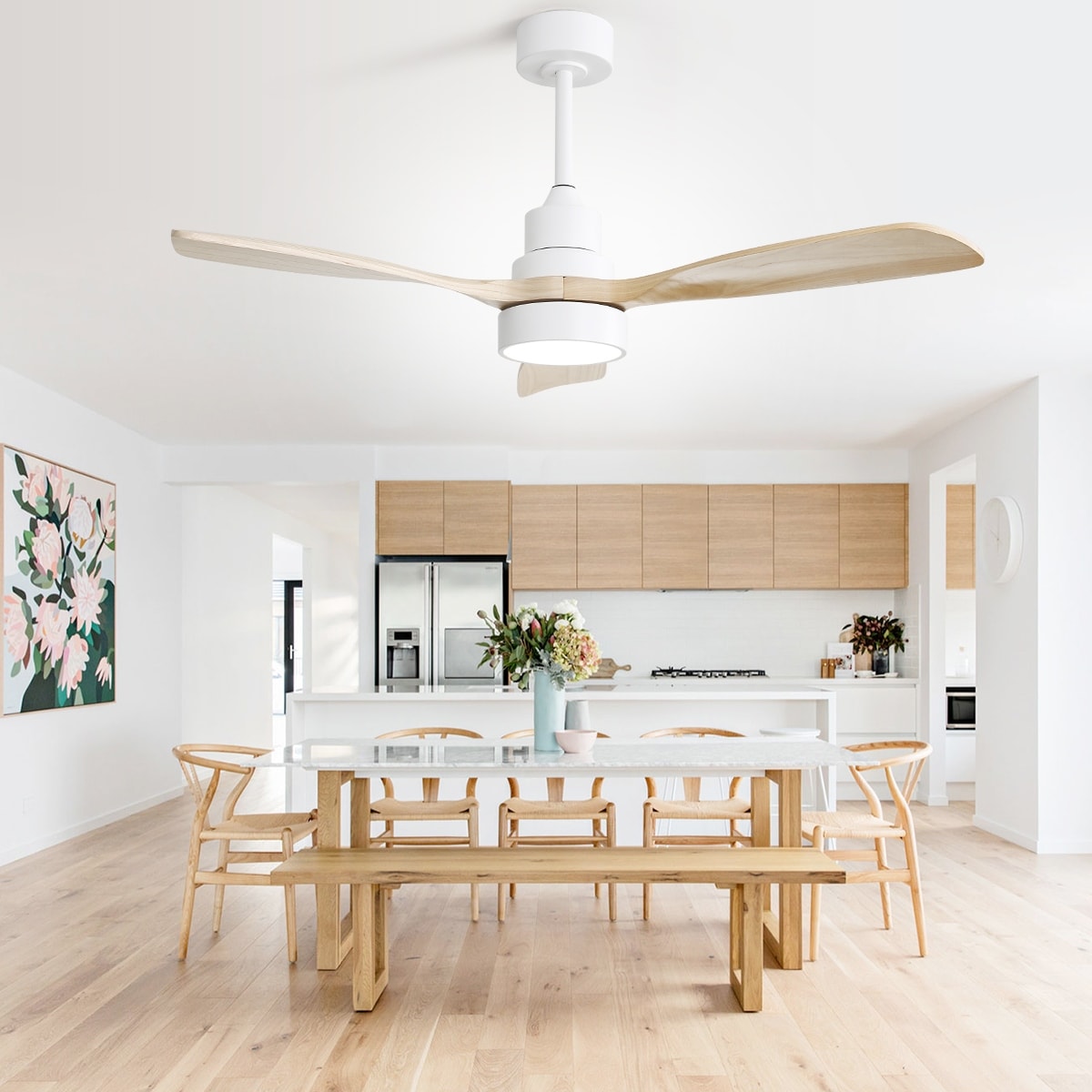 Ventilateur de plafond à LED intégré 48 et 52 pouces avec lumière et télécommande, moteur CC réversible