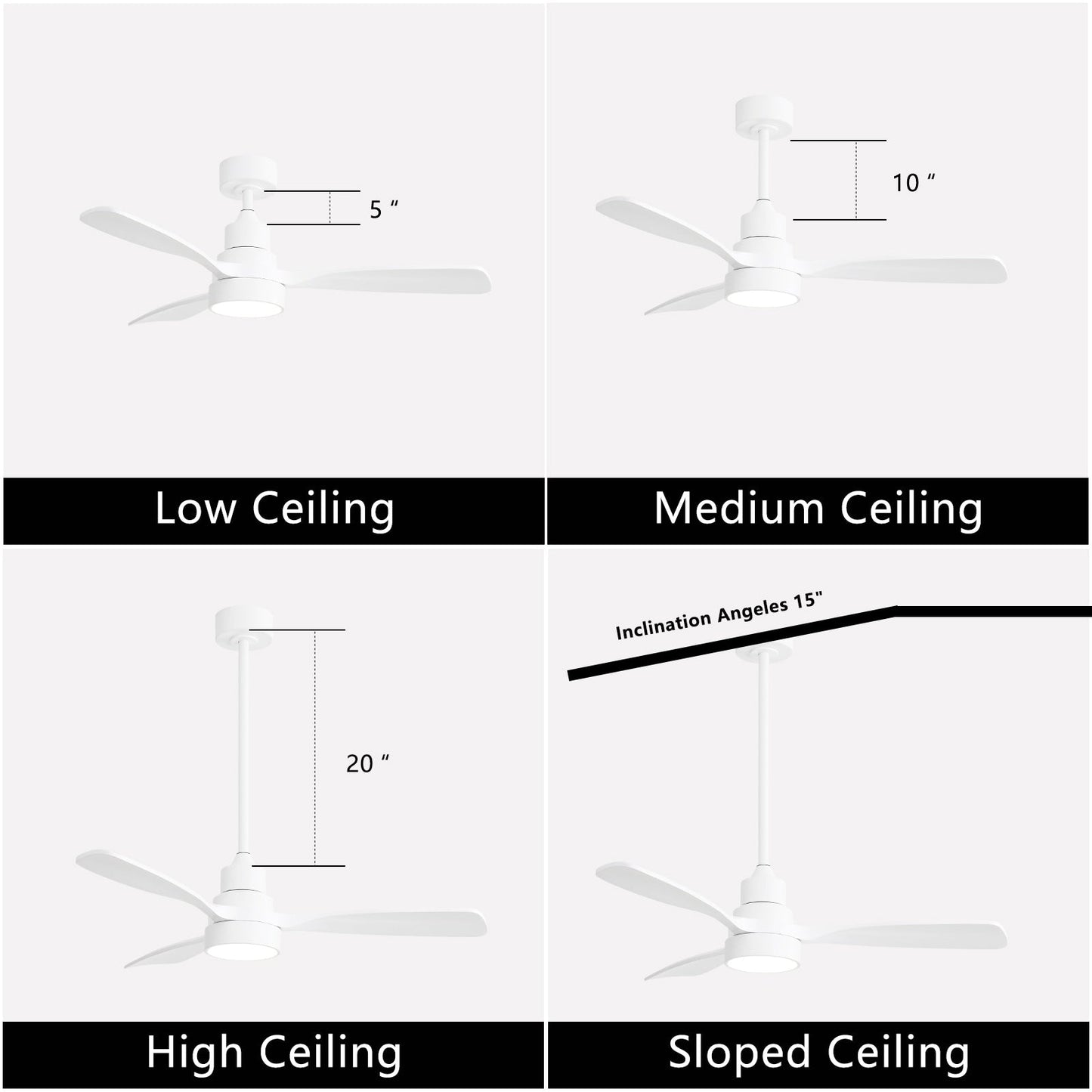 Ventilateur de plafond à LED intégré 48 et 52 pouces avec lumière et télécommande, moteur CC réversible