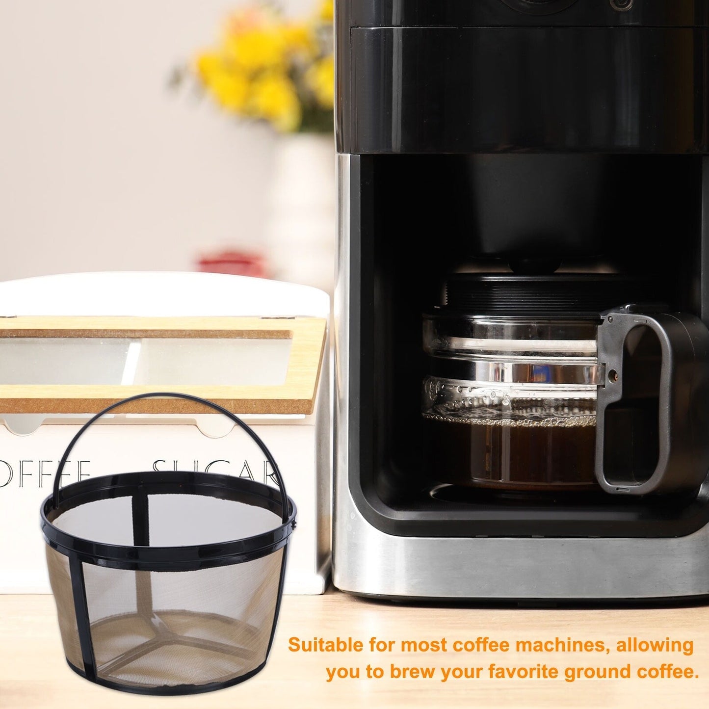 Lot de 4 paniers à filtre à café, filtre de remplacement avec fond en maille, doré