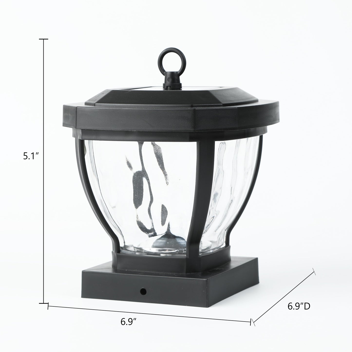 Capuchon de poteau solaire en plastique noir 4x4 avec lentille en verre – 5,1 H x 6,9 L x 6,9 P