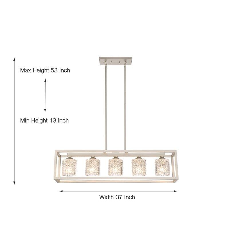 Lustre rectangulaire en cristal moderne de 37 pouces à 5 lumières pour salle à manger - 37 pouces