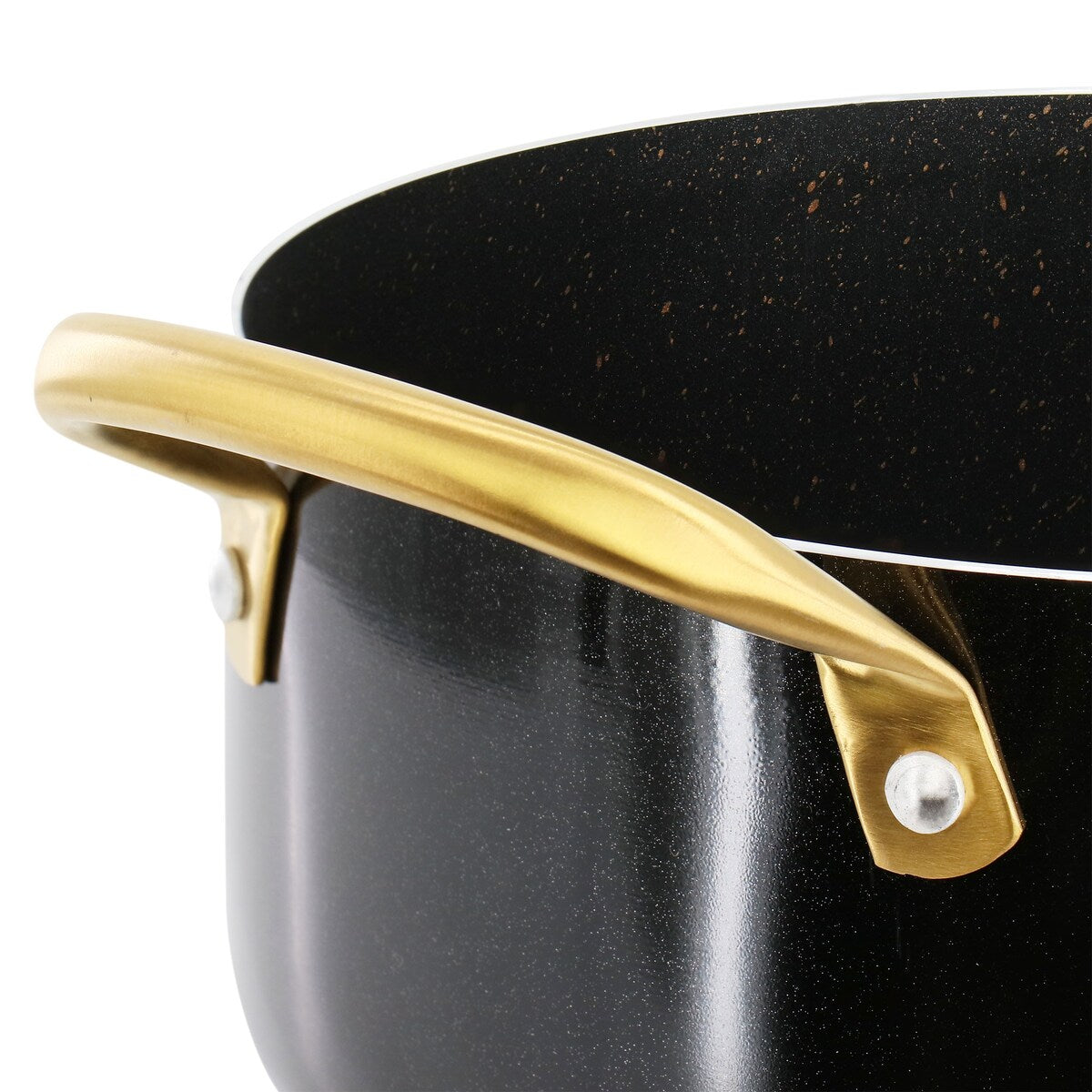 Cocotte antiadhésive en aluminium de 5 litres avec couvercle, noir et or