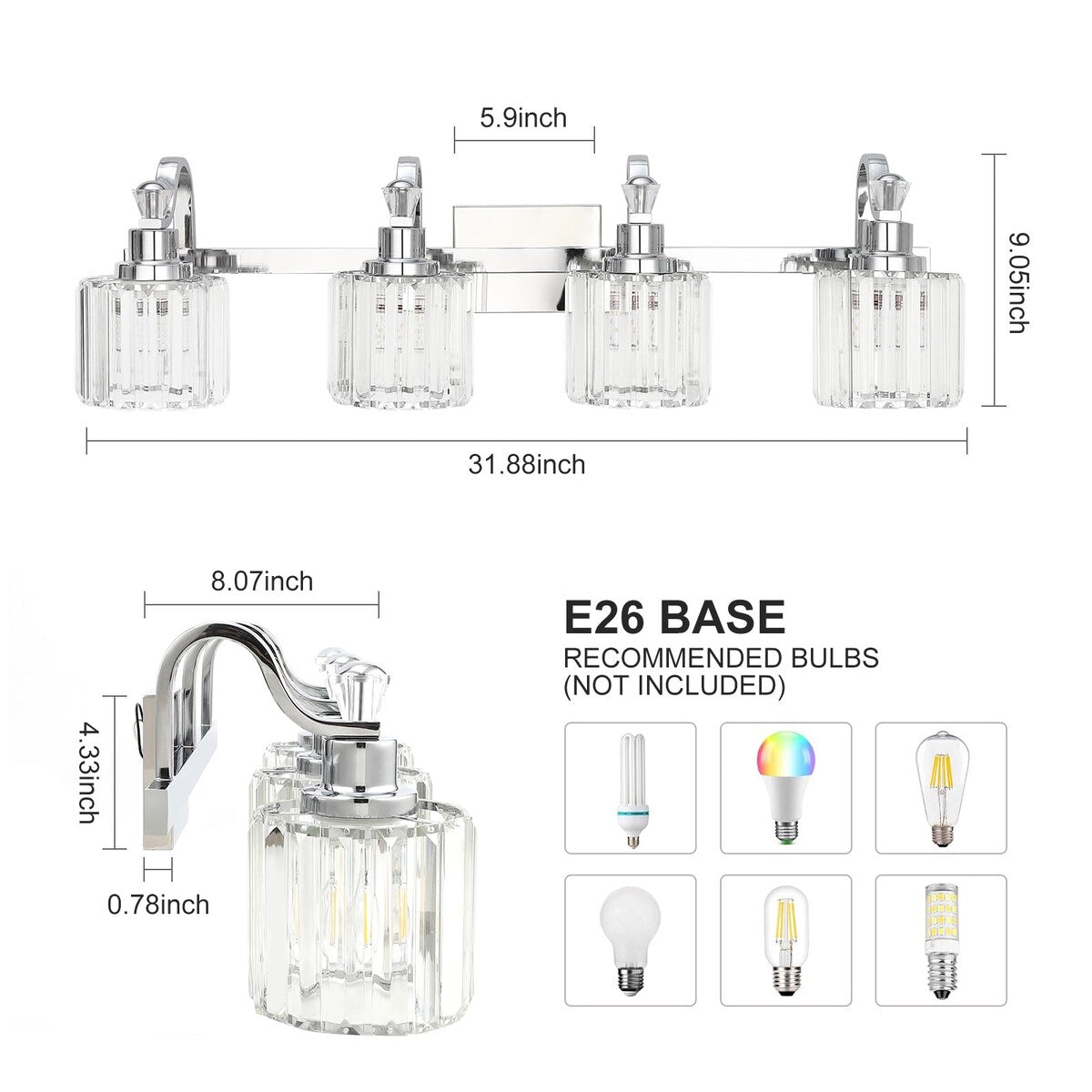 Luminaires de salle de bain modernes en cristal à 5 lumières