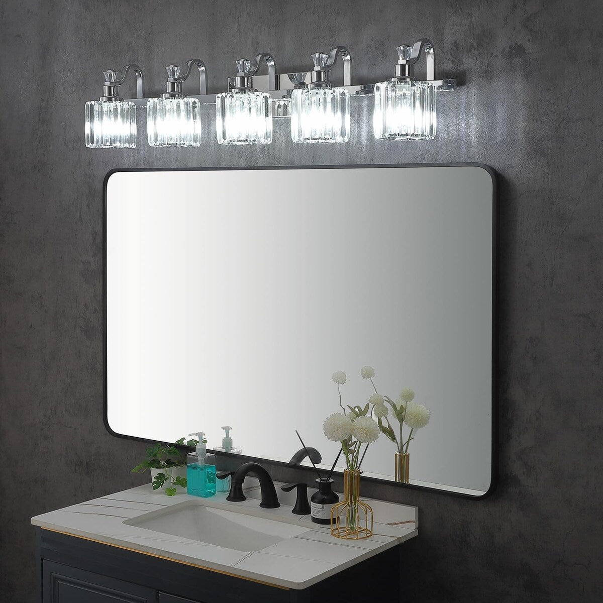 Luminaires de salle de bain modernes en cristal à 5 lumières