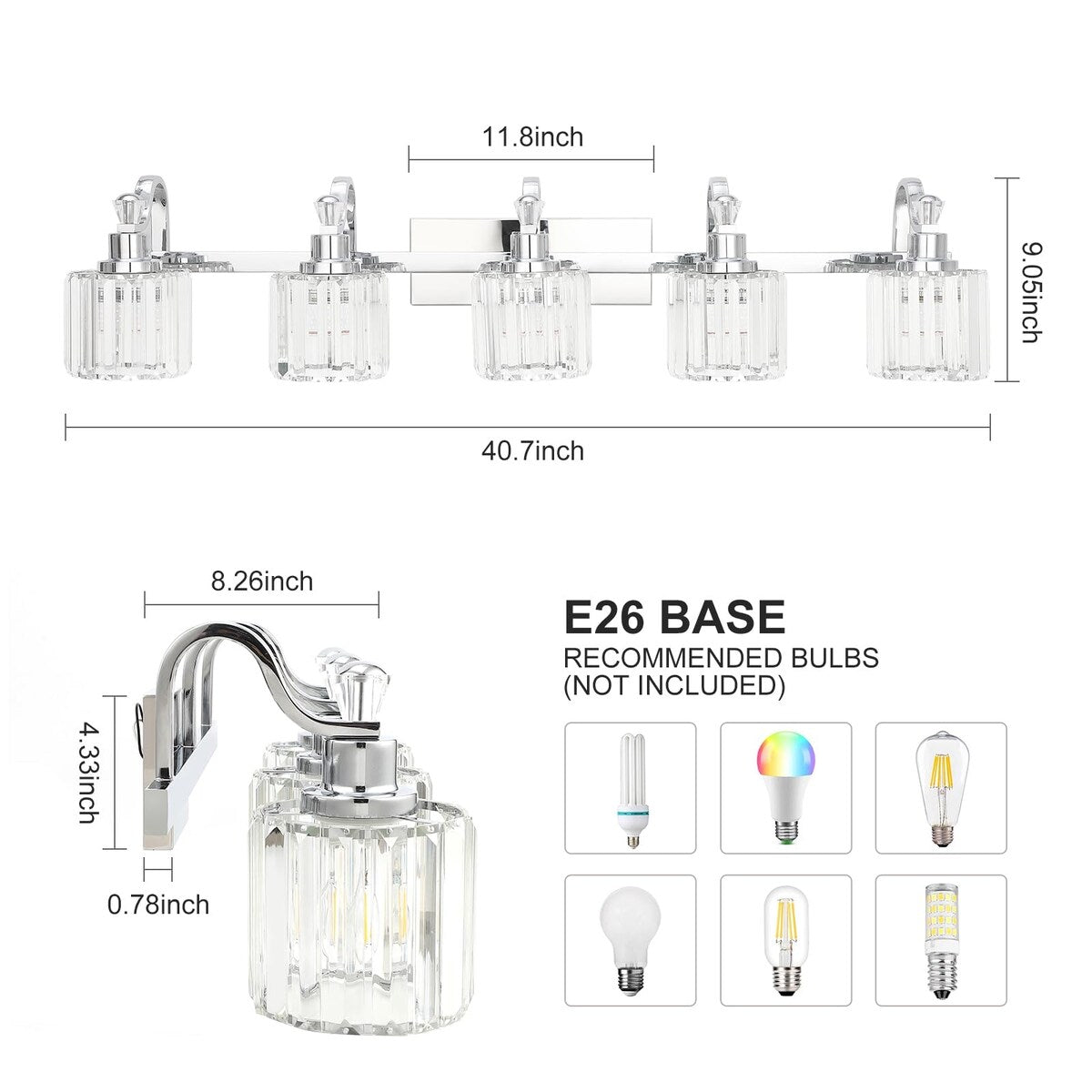 Luminaires de salle de bain modernes en cristal à 5 lumières