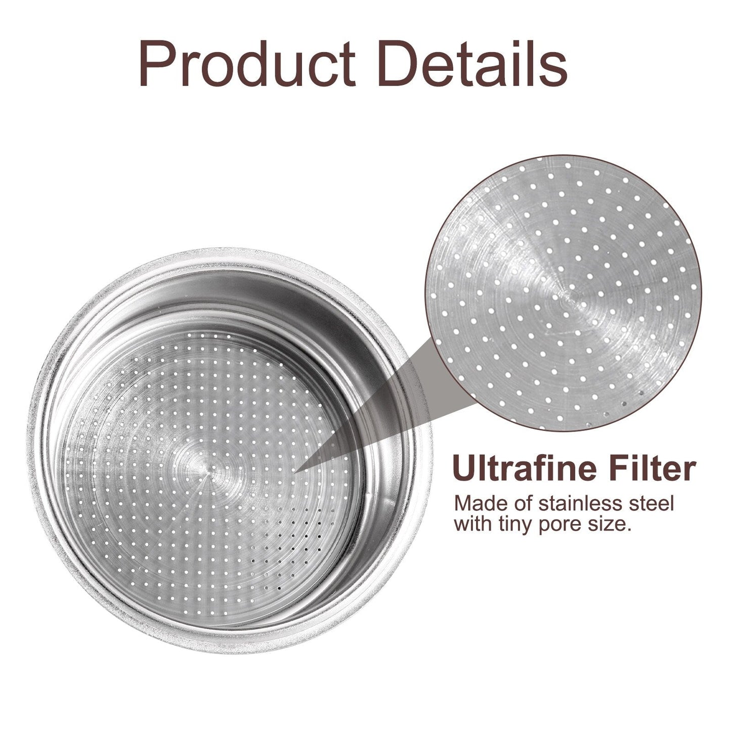 Panier filtre à café 51 mm, bol pour machine à expresso 2 tasses en acier inoxydable - Argent