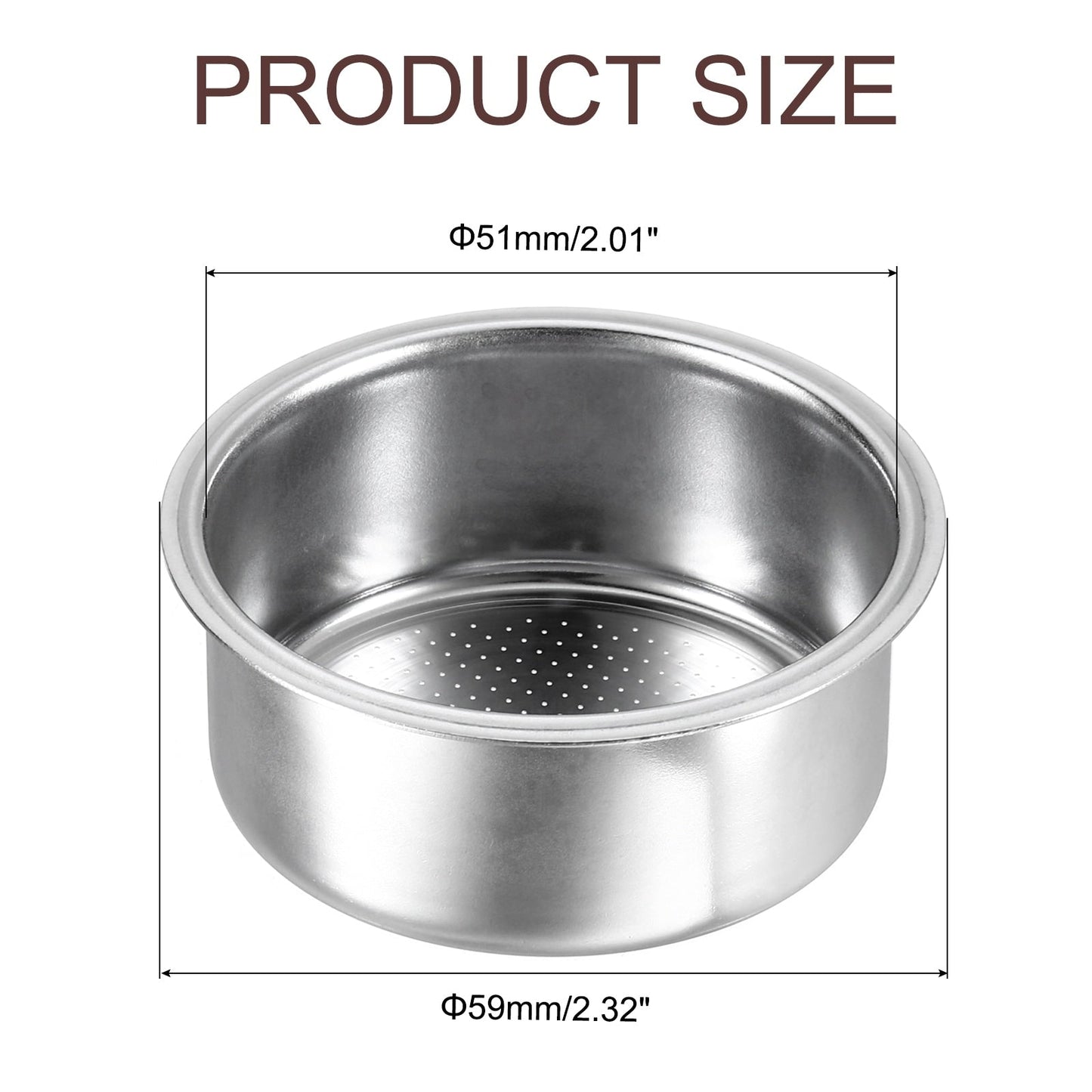 Panier filtre à café 51 mm, bol pour machine à expresso 2 tasses en acier inoxydable - Argent