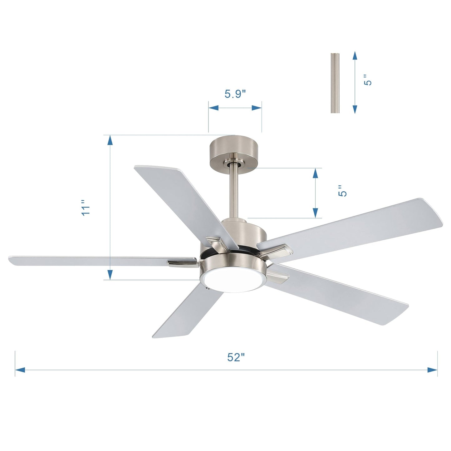 Ventilateur de plafond à DEL de 52 po avec kit d'éclairage et télécommande - 5 pales