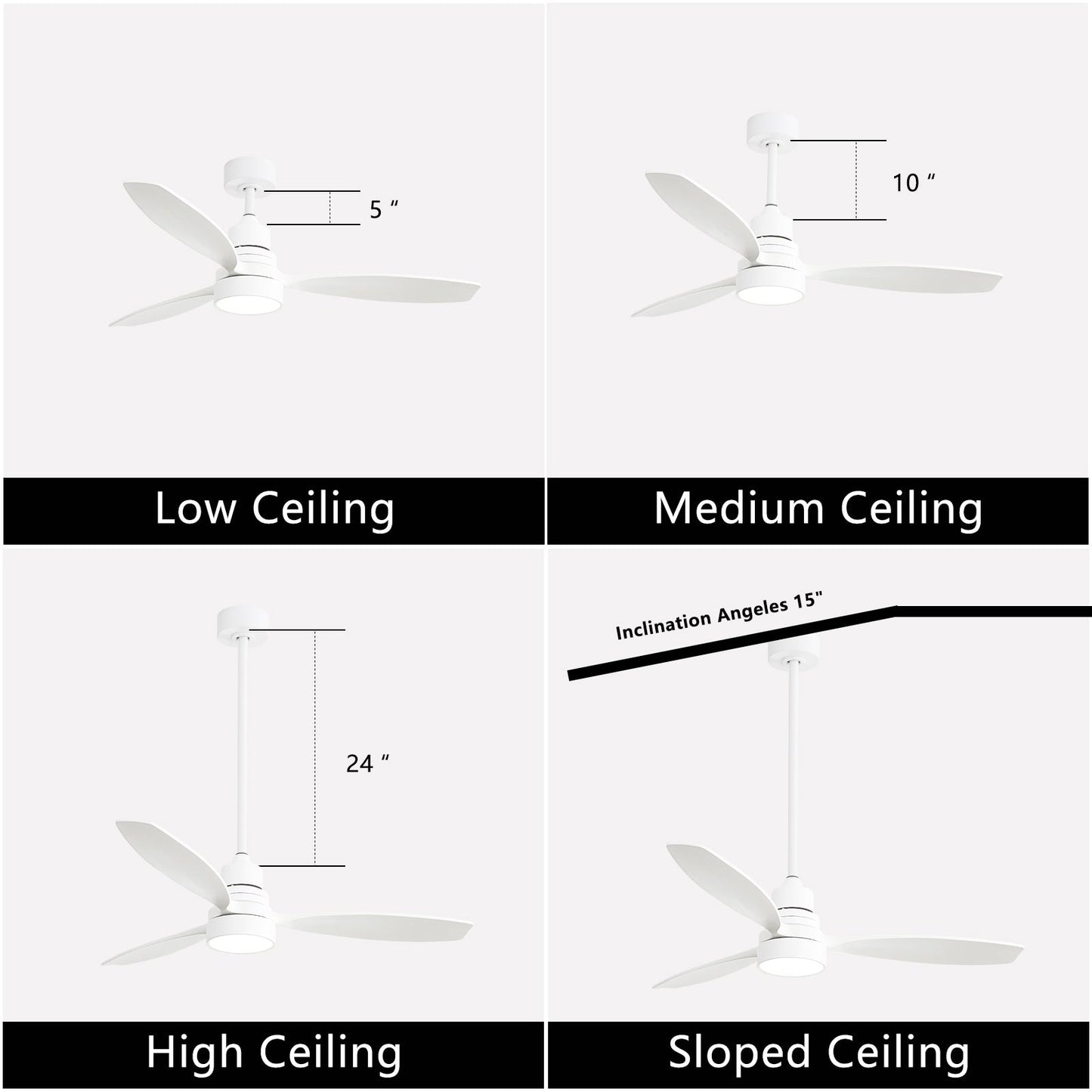 Ventilateur de plafond à LED intégré 48 et 52 pouces avec lumière et télécommande, moteur CC réversible