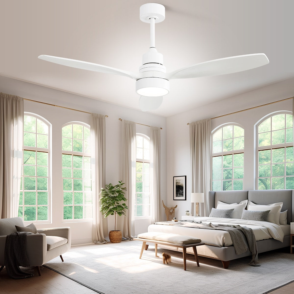 Ventilateur de plafond à LED intégré 48 et 52 pouces avec lumière et télécommande, moteur CC réversible