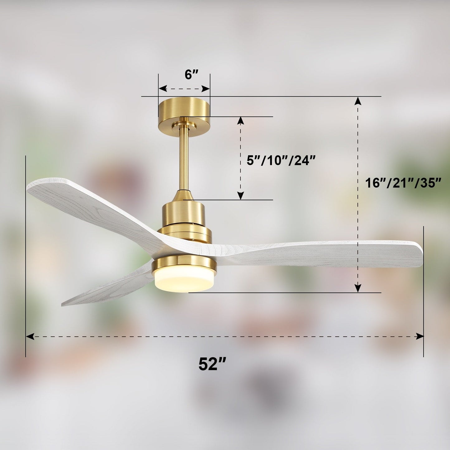 Ventilateur de plafond d'intérieur en bois Sofucor 52 avec télécommande et éclairage intégré en option