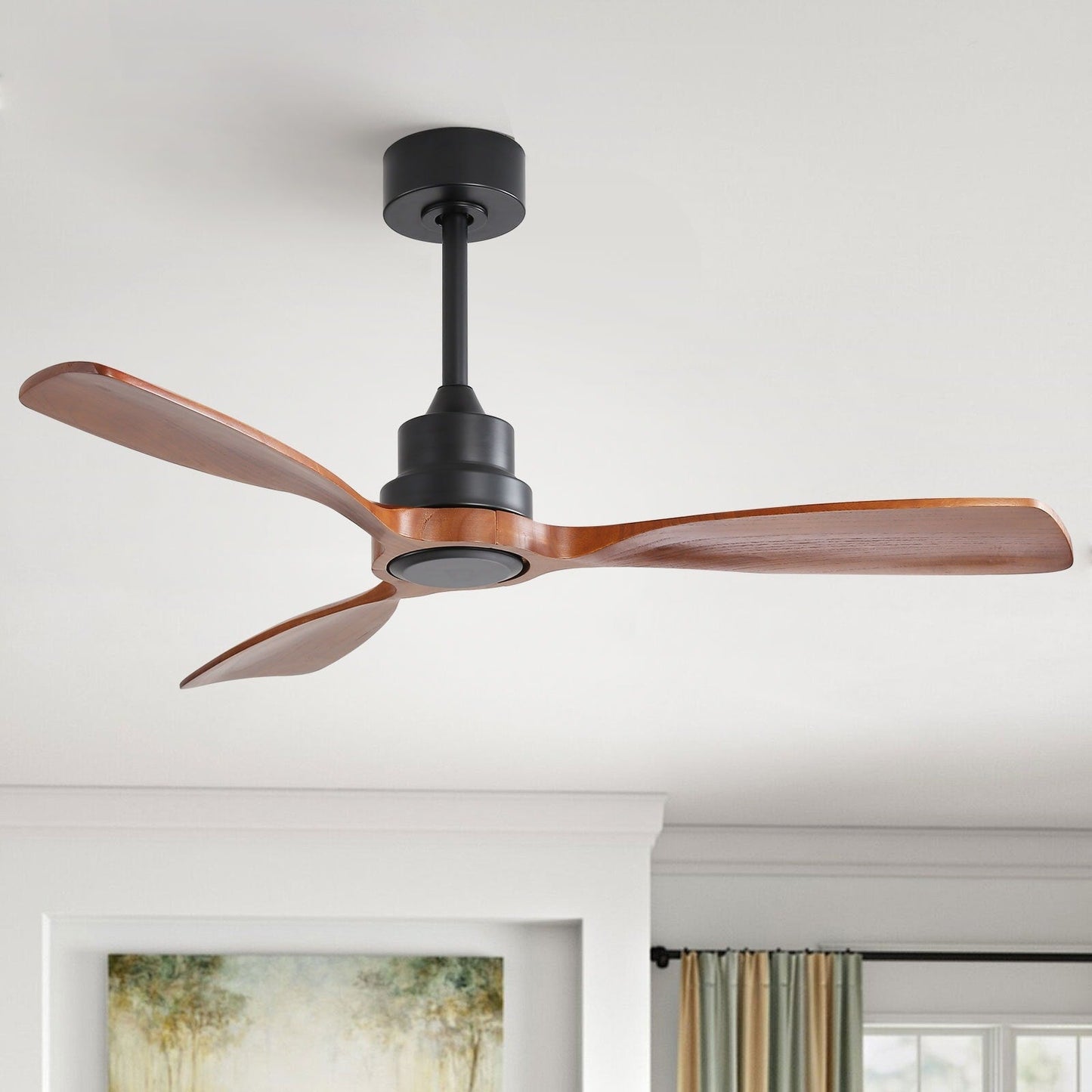 Ventilateur de plafond silencieux en bois de noyer 52/60/48 avec télécommande et éclairage intégré en option
