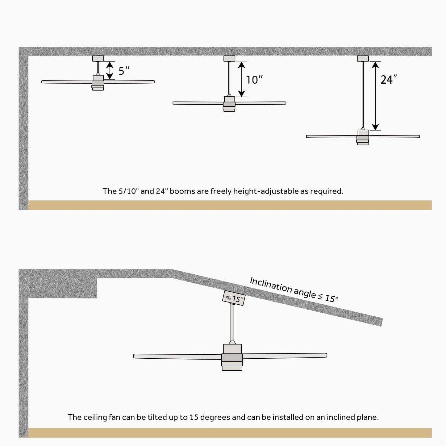 Ventilateur de plafond silencieux en bois de noyer 52/60/48 avec télécommande et éclairage intégré en option