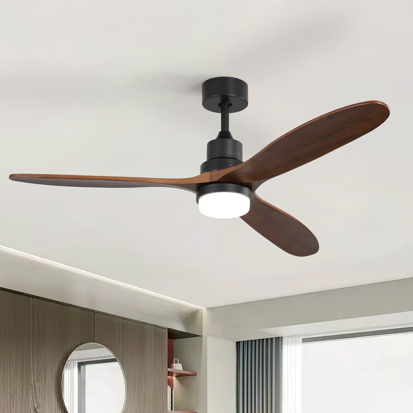Ventilateur de plafond silencieux en bois de noyer 52/60/48 avec télécommande et éclairage intégré en option