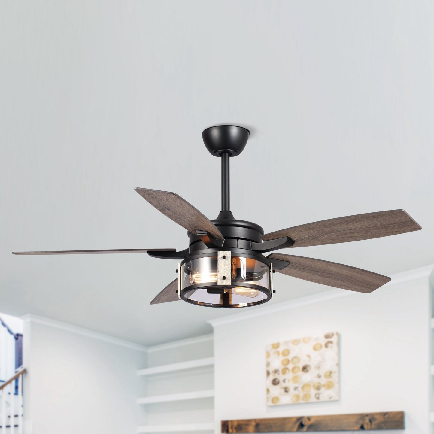 Ventilateur de plafond d'intérieur rustique en bois noir à 5 pales avec télécommande