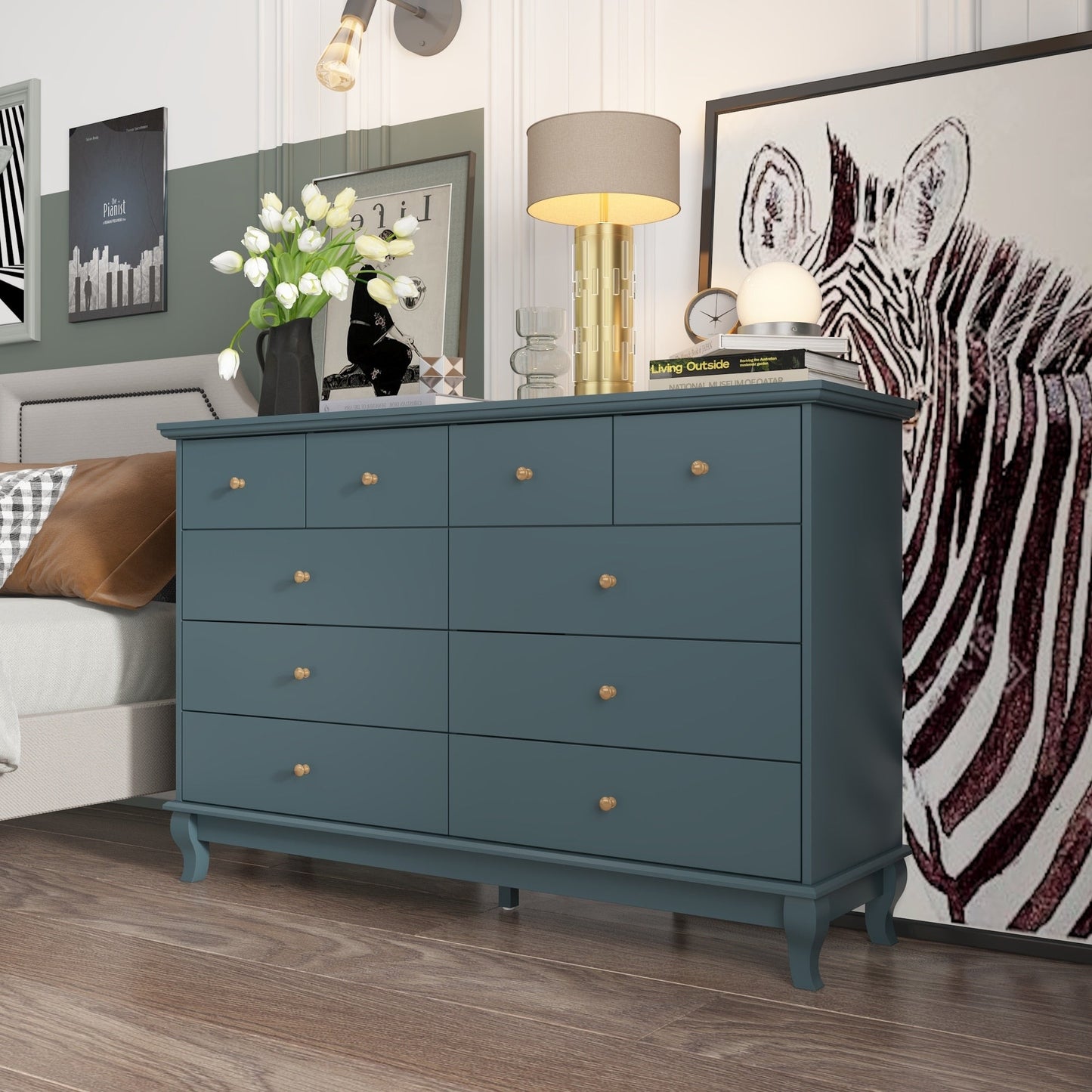 Commode double de 55,1 po de large avec tiroirs de rangement