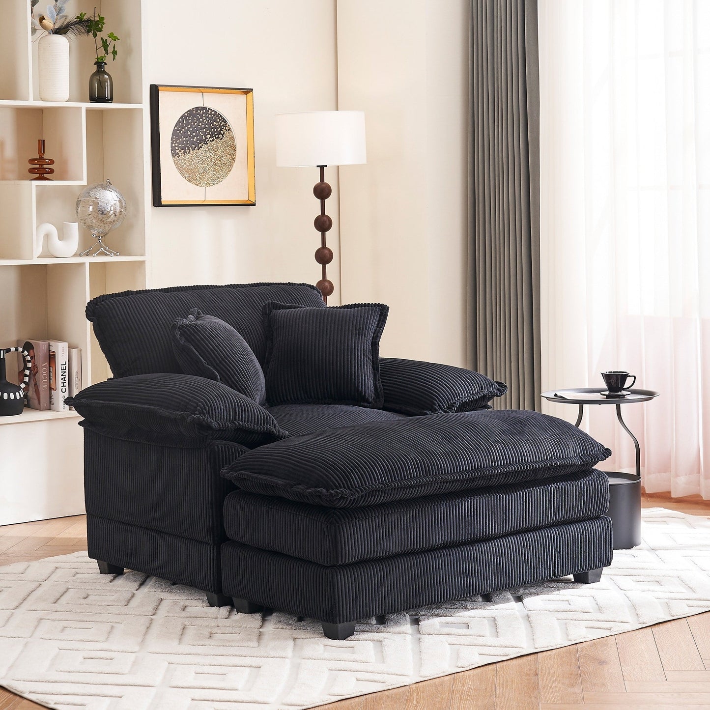 Fauteuil surdimensionné de 56,9 W avec ottoman, fauteuil de lecture pour chambre à coucher, canapé-lit inclinable moderne surdimensionné