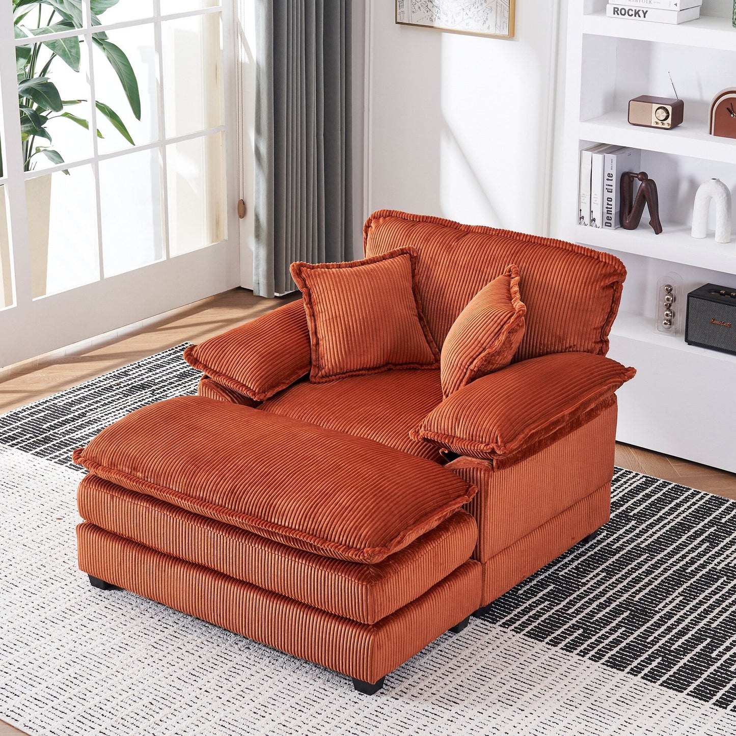 Fauteuil surdimensionné de 56,9 W avec ottoman, fauteuil de lecture pour chambre à coucher, canapé-lit inclinable moderne surdimensionné
