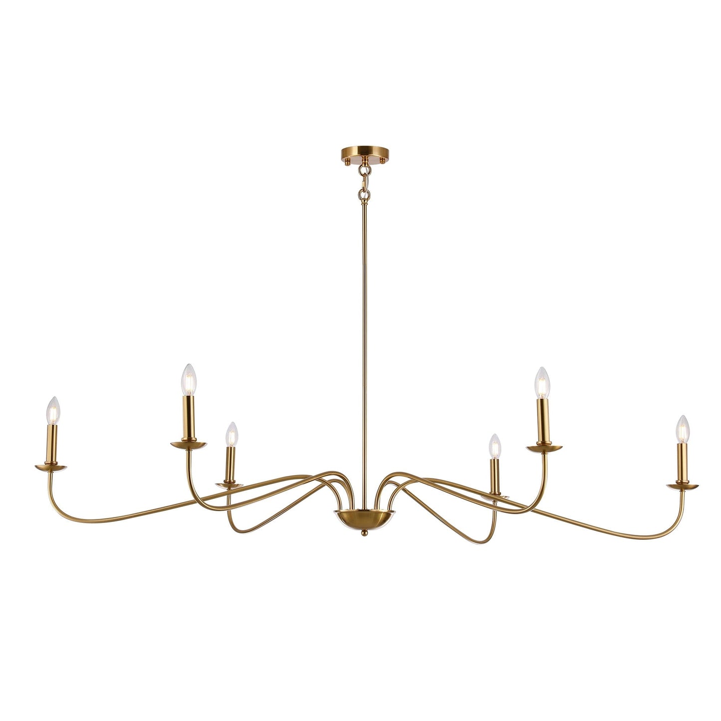 Lustre minimaliste à 6 lumières de 64 pouces, noir mat, or et chrome - N/A