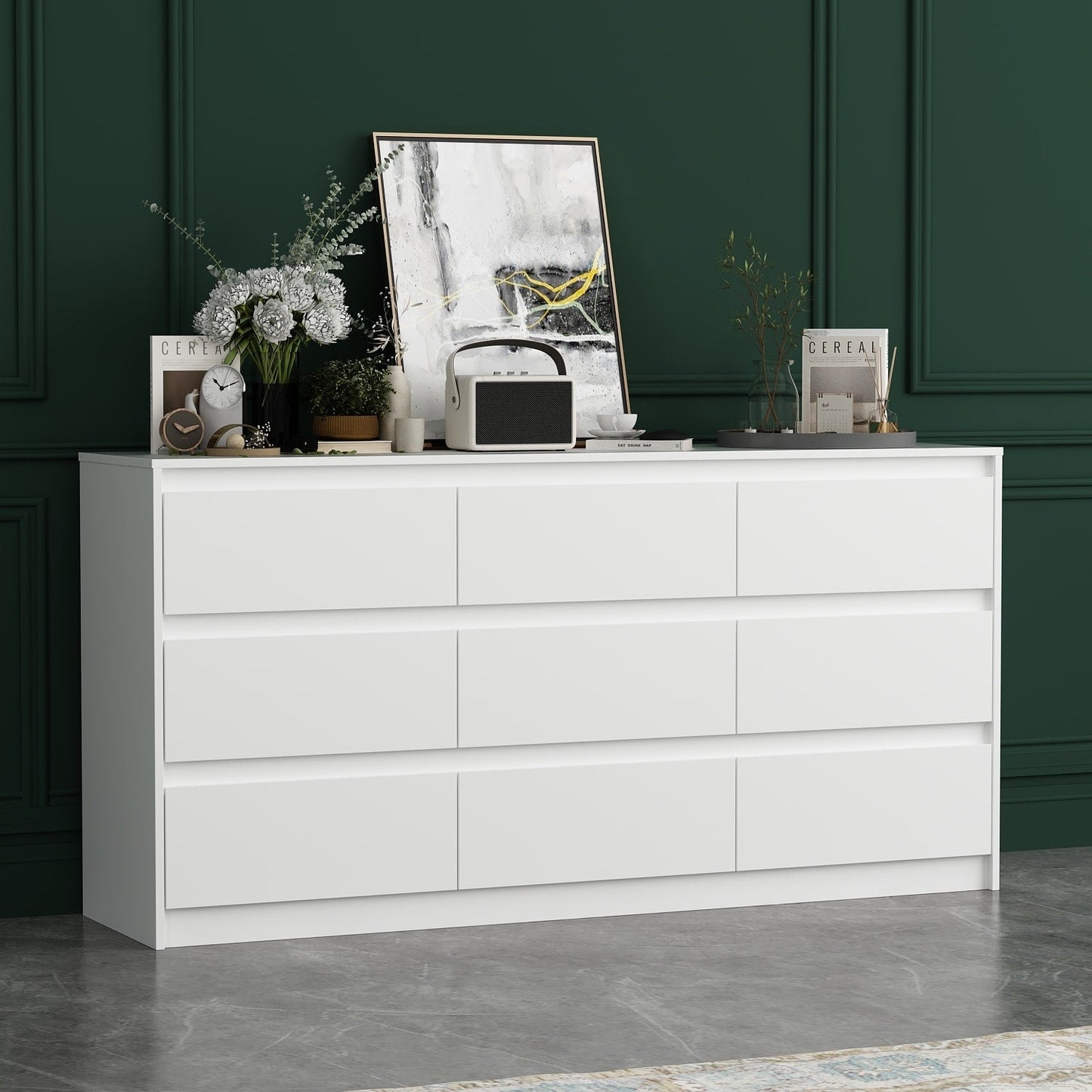 Commode d'appoint à 9 tiroirs 63W pour salon, chambre à coucher