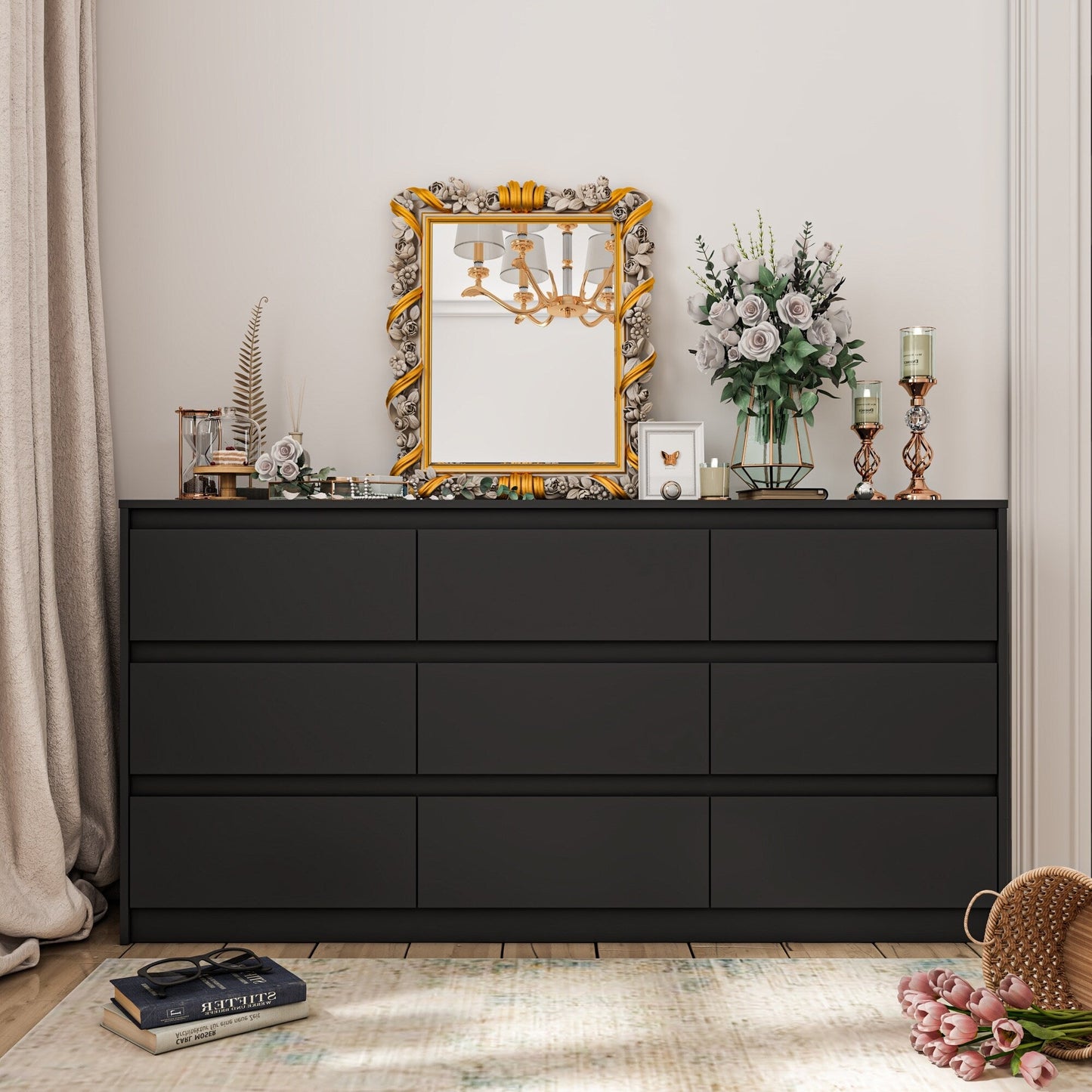 Commode d'appoint à 9 tiroirs 63W pour salon, chambre à coucher