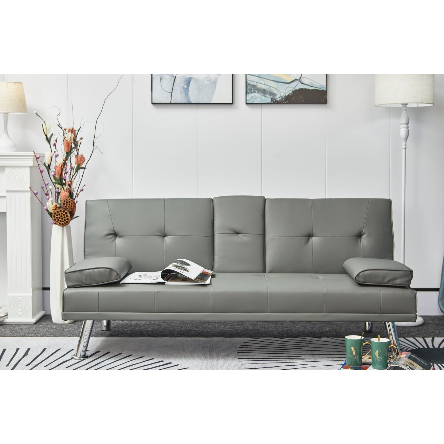 Canapé-lit gigogne multifonction en cuir blanc avec table basse - 31,00 x 67,00 x 33,00