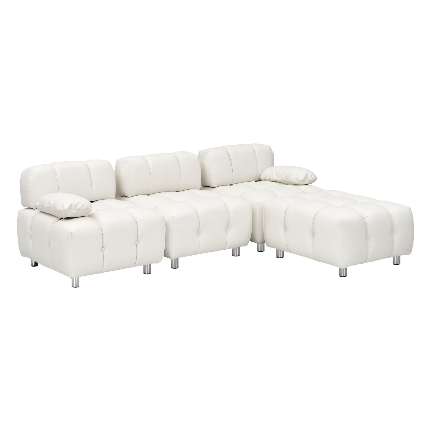 90.6 Inch White Modern Tech Fabric Sofa Waterproof Stain Resistant Foldable 3-Seater with Metal Legs