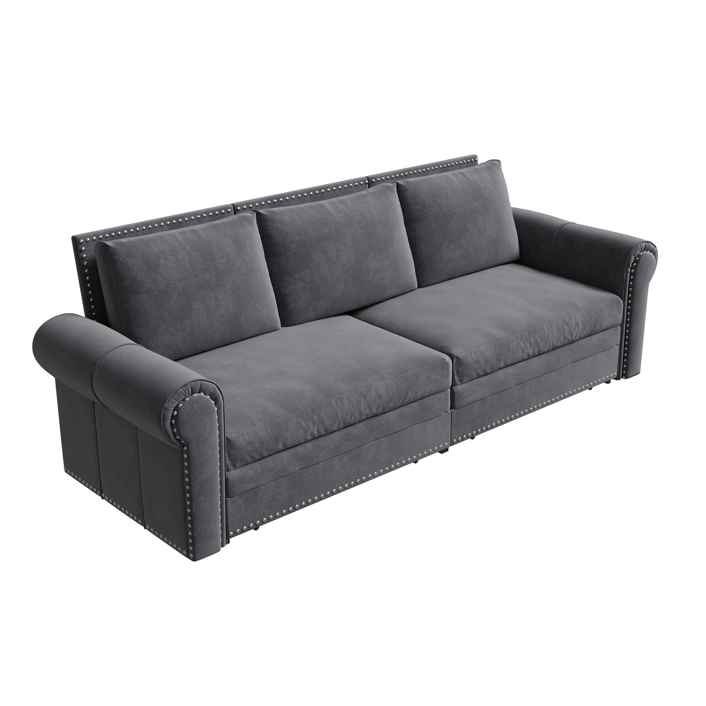 93.7Velvet 3-Seater Sleeper Sofa 3-in-1 with Rolled Arms & Nailhead Trim