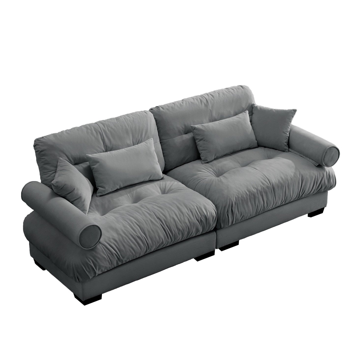 93.7Velvet 3-Seater Sofa with Bolster Armrests, High-Resilience Sponge Cushions