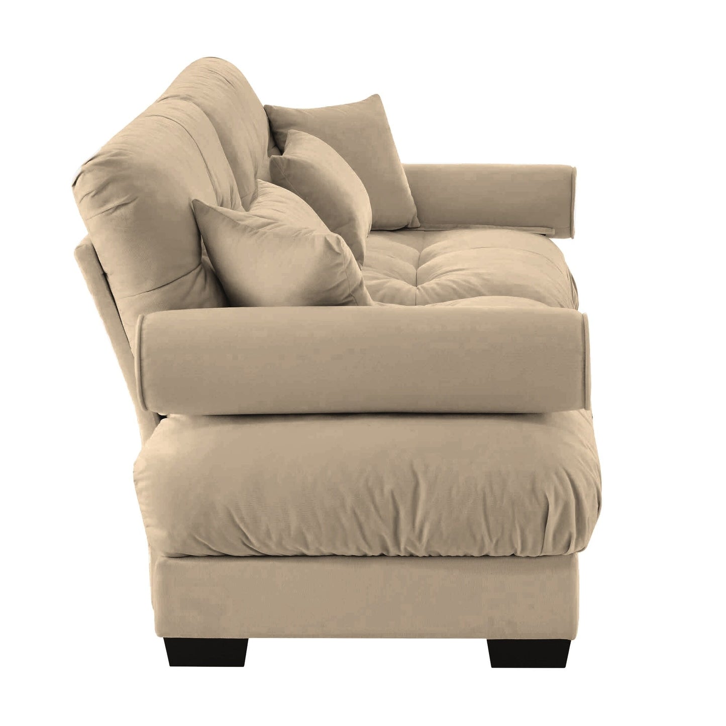 93.7Velvet 3-Seater Sofa with Bolster Armrests, High-Resilience Sponge Cushions