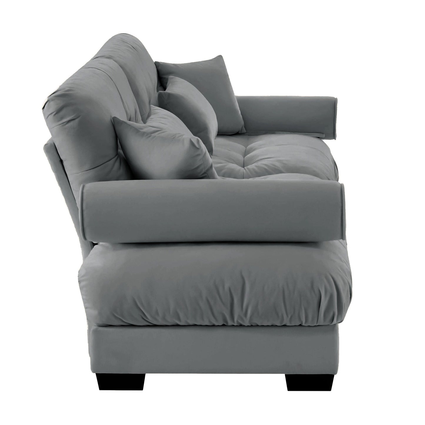 93.7Velvet 3-Seater Sofa with Bolster Armrests, High-Resilience Sponge Cushions