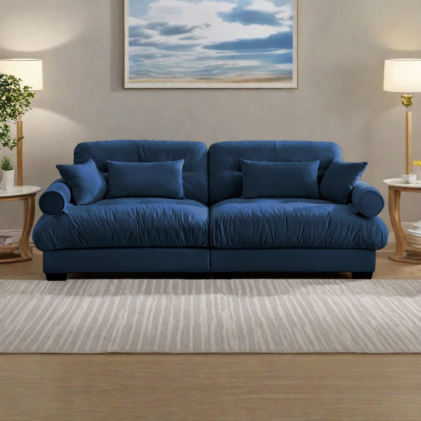 93.7Velvet 3-Seater Sofa with Bolster Armrests, High-Resilience Sponge Cushions