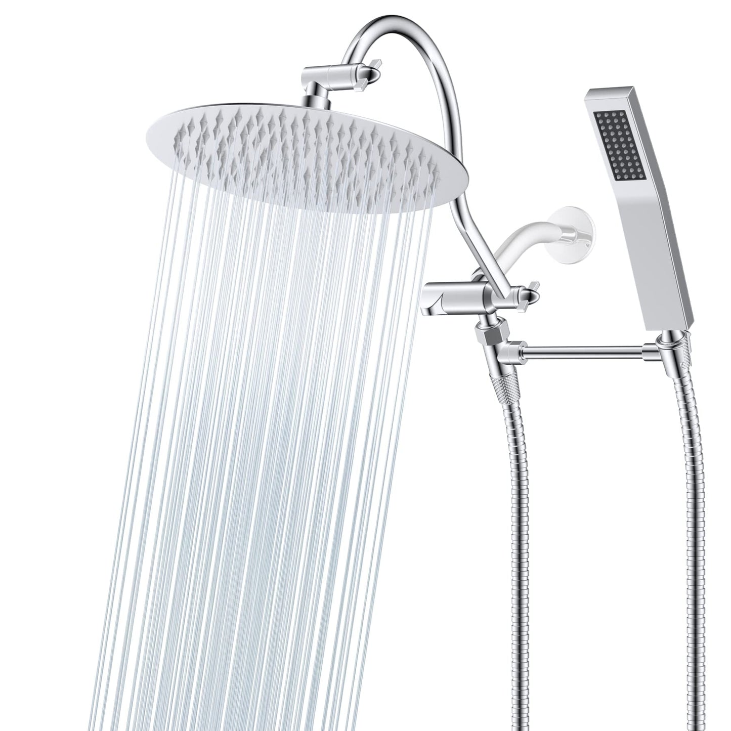 Pommeau de douche à effet pluie haute pression tout en métal de 10 pouces avec pommeau combiné à main