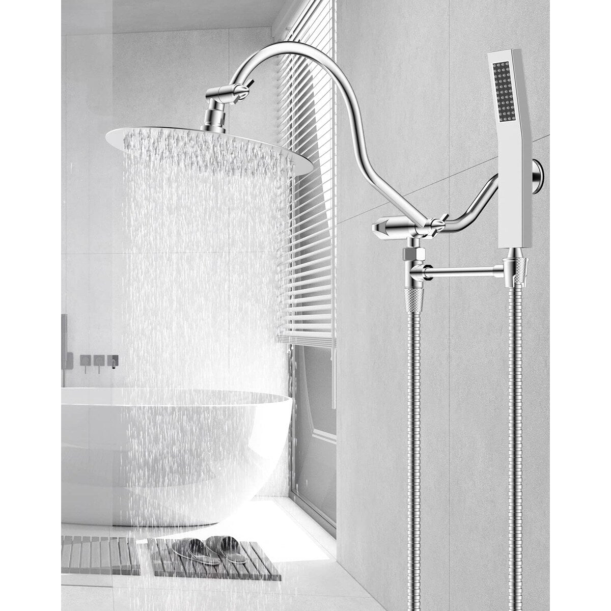 Pommeau de douche à effet pluie haute pression tout en métal de 10 pouces avec pommeau combiné à main