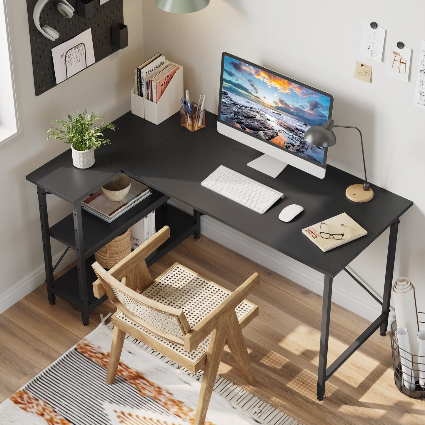 Petit bureau en L avec étagères de rangement Bureau d'ordinateur d'angle
