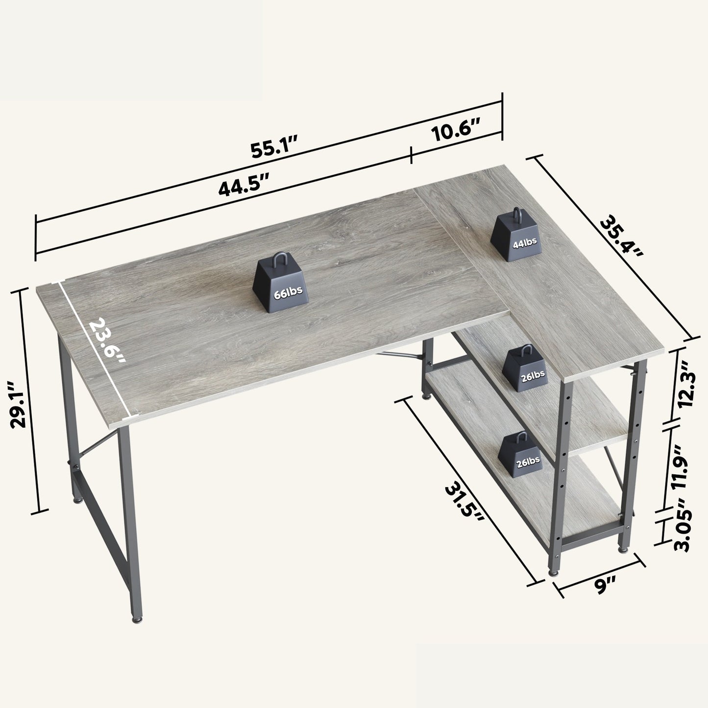 Petit bureau en L avec étagères de rangement Bureau d'ordinateur d'angle